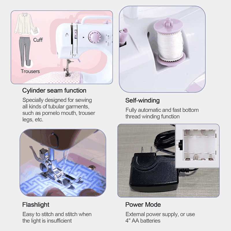 Sewing Machine, Mini Sewing Machine for Beginners, with 97 Pieces Sewing Kit & Case, Portable Sewing Machines, 12 Built-In Stitch Patterns, Light, 11 Sewing Machine Presser Feet - Purple & White