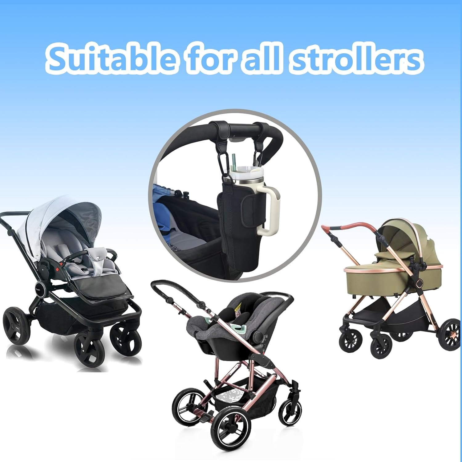 Stroller Cup Holder Compatible with Stanley,Stroller Cup Holder with Adjustable Strap and Pouch Taking Everywhere,Accessories for 30/40Oz Stanley Cup image number 1