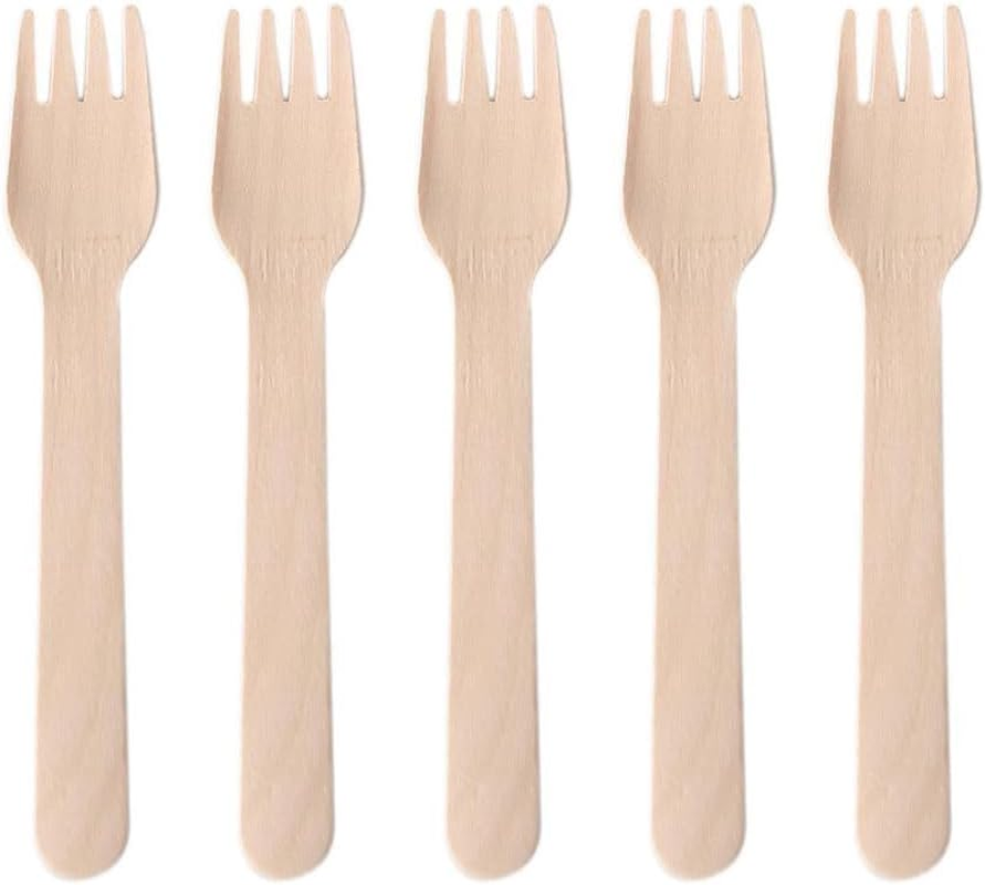 100/200PCS Wooden Cutlery Set Disposable Bamboo Wood Bulk Buy Forks Spoons Knives Party Eco - Perfect for Parties, Weddings & Daily Use image number 2