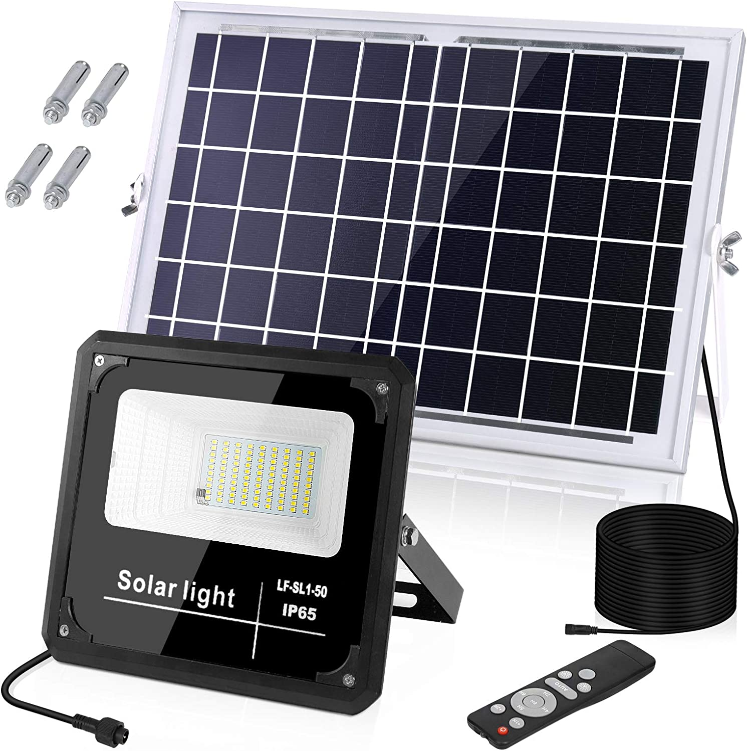 Ikuby Outdoor Solar Flood Light Dusk to Dawn 10W 6V 350*235Mm Solar Panels,96 Leds 1000 Lumens Waterproof IP65 with Remote Control,Security Lighting for Yard Garden Gutter Swimming Pool Pathway Area image number 2