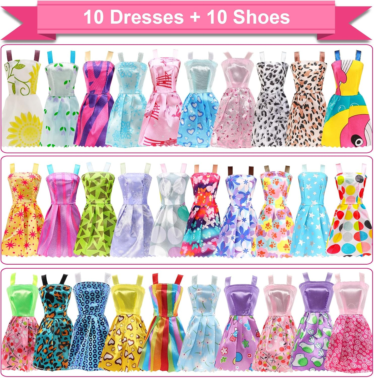 Barwa Lot 20 = 10 Set Fashion Handmade Clothes Outfit Dresses + 10 Pairs Shoes for 11.5 Inch 28 -30 Cm Girl Doll image number 4