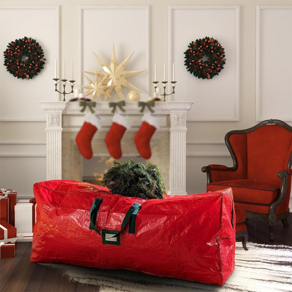 Suithink Super Large Christmas Tree Storage Bag, Reinforced Carry Handles, Dual Zippered Storage Containers,Waterproof Xmas Tree Bag Protects from Dust, Moisture & Insect,165 X 38 X 76CM - Red image number 4