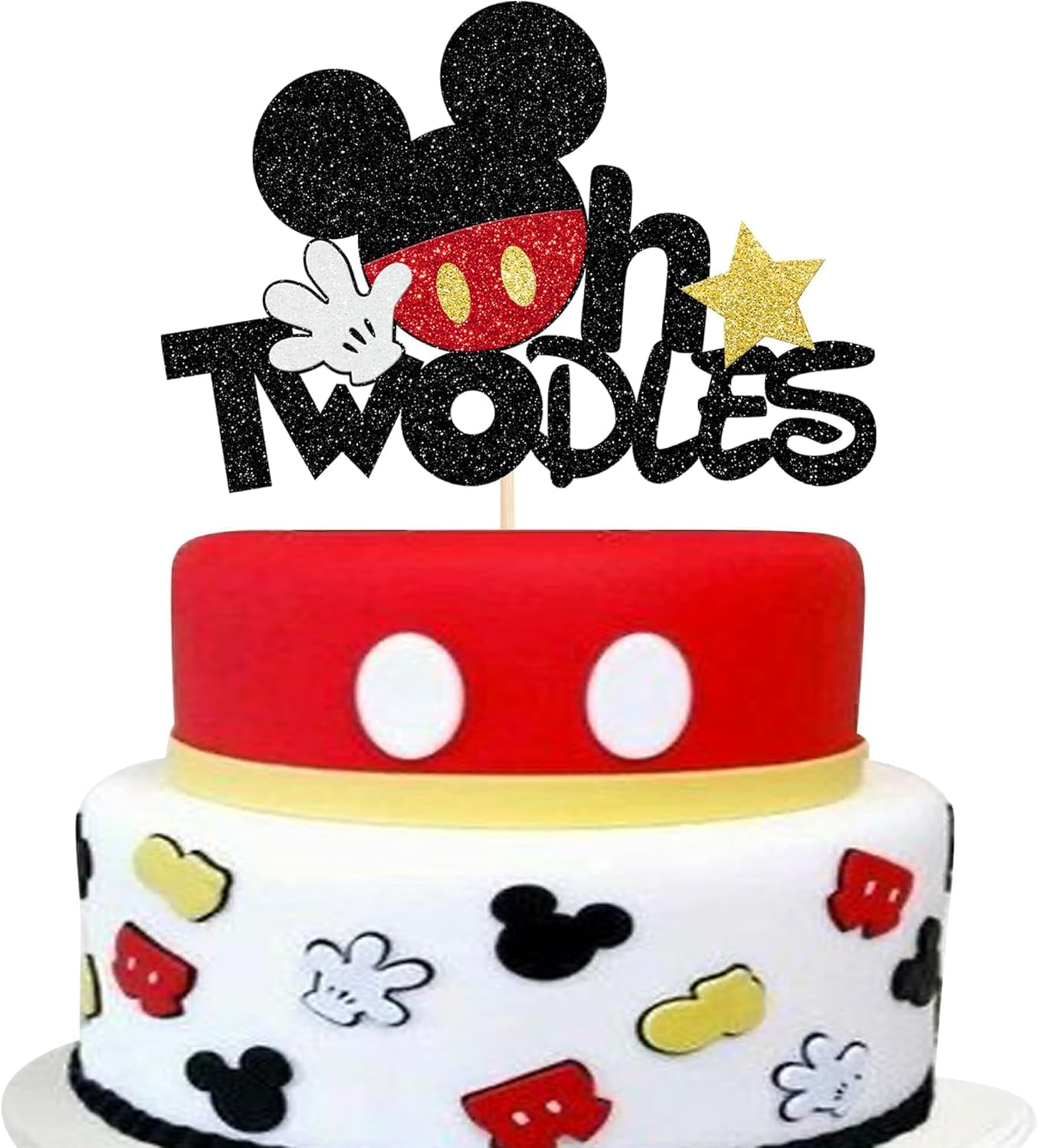 1 Pack Mouse Oh Twodles Birthday Cake Toppers - Glitter White Gloves Star Mouse Inspired Second Cake Pick for Baby Shower Kids Party Decorations Supplies Red (#4) image number 6