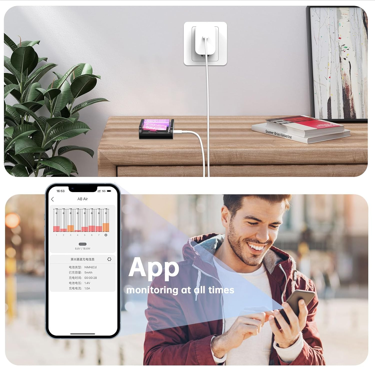 LIMETA R8Air 8-Slot Charging Station-Universal Battery Charger AA AAA, Compatible with Nimh/Nicd/Li-Ion & Eneloop/Eneloop AA, Double a Batteries/Aaa Batteries/18650 & Rechargeable Household Batteries
