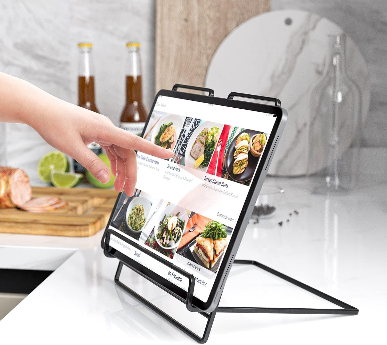 Book Stand Foldable Cookbook Stands Holders for Kitchen Counter,Portable Book Holder Stand for Reading Hands Free（Black） image number 3