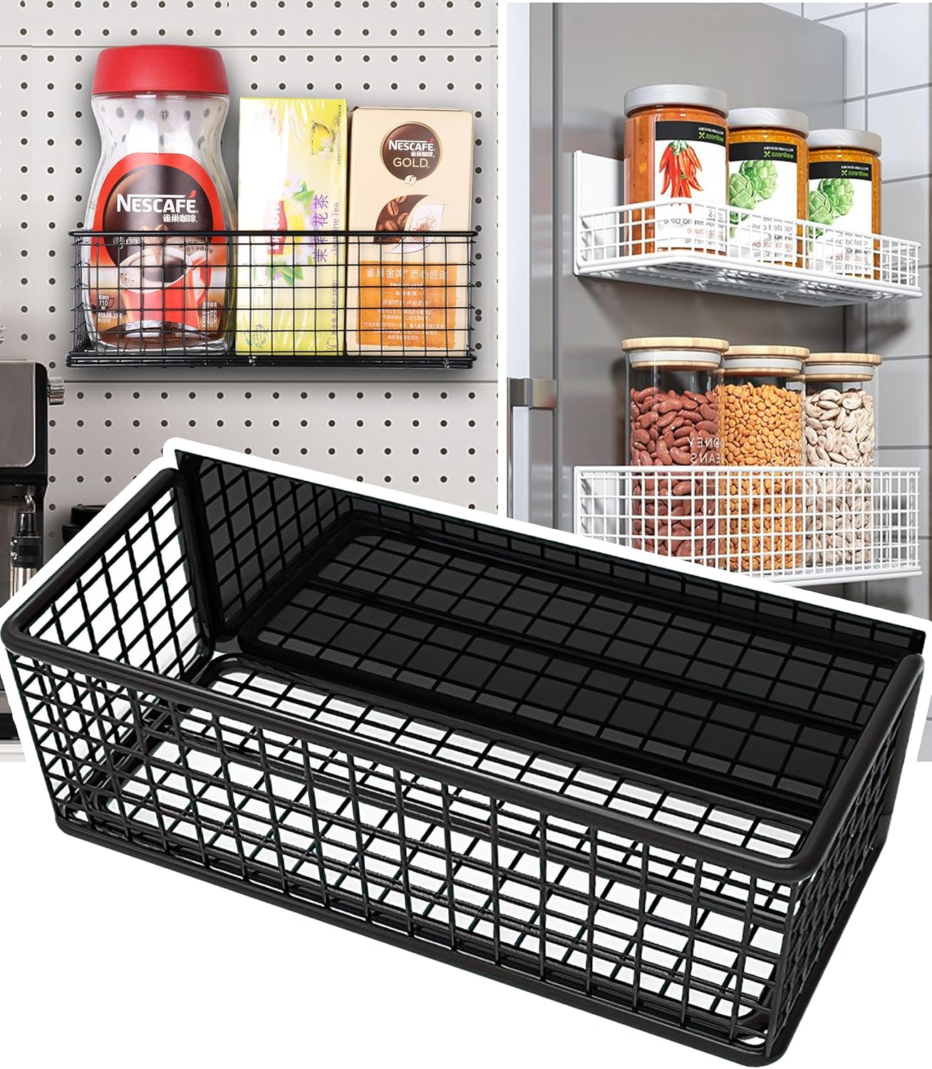 Magnetic Refrigerator Organizer Magnetic Basket Kitchen Organizer Metal Ziplock Bag Storage Organizer (Black) image number 2