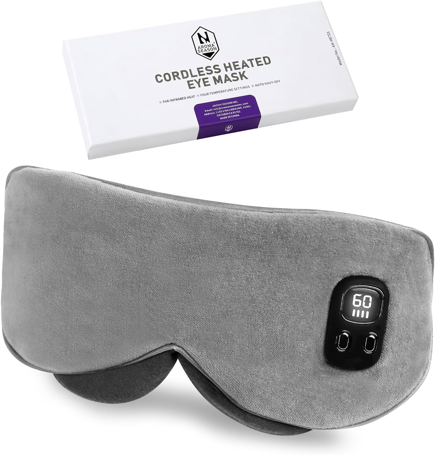 Aroma Season Heated Eye Mask, Cordless Warm Eye Compress, 4 Temperature Level, Light-Blocking,1000Mah, Washable Design, Gifts for Men Women(Grey) image number 5
