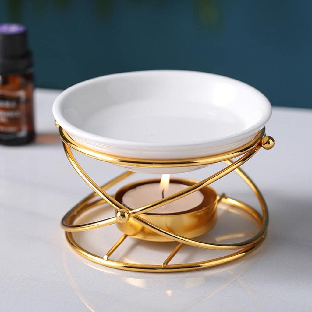 Generic Meltinging Essential Oil Warmer, Burner Ceramic Oil Tealight Holder Bedroom Decor Christmas Housewarming Gift, Golden image number 1