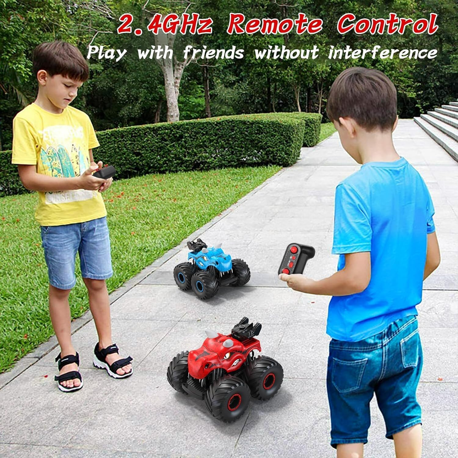 Remote Control Dinosaur Car, 2.4Ghz RC Monster Trucks for Boys with Spray, Light & Sound, All Terrain RC Cars with 2 Batteries, Dinosaur Toys for Kids 3 4 5 6 7 8, Christmas Birthday Gift (Blue) image number 4