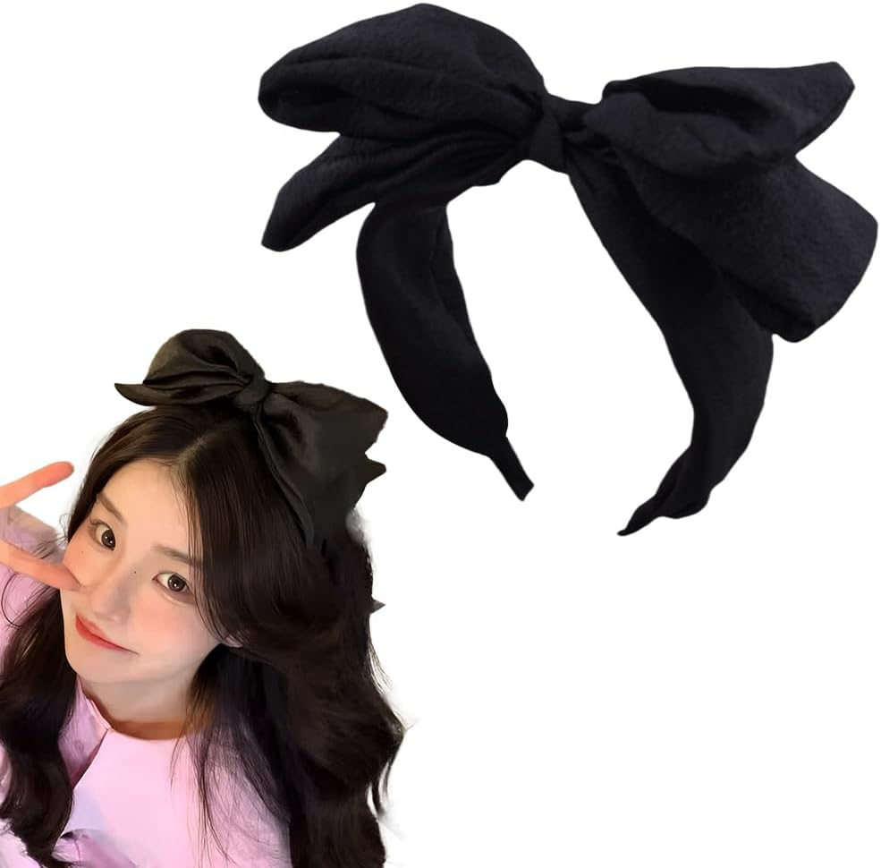 Big Bow Headband for Women Girls Large Bow Headbands Hair Hoops Black Fabric Headband Hair Bow Accessories for Womens Wide Extra Headband with Bow Knot Head Bands for Women'S Hair Non Slip