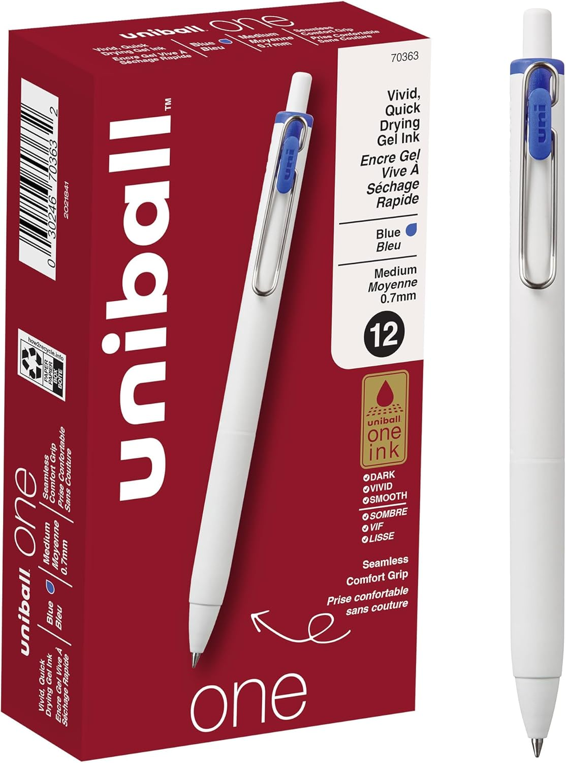Uni-Ball Uniball One Gel Pen, 12 Black Pens, Medium Point 0.7Mm Gel Pens, Fine Point, Smooth Writing Pens, Home Office Supplies By, Colored Pens, Ink Pens for Journaling, Ballpoint Pens, Bulk Pens