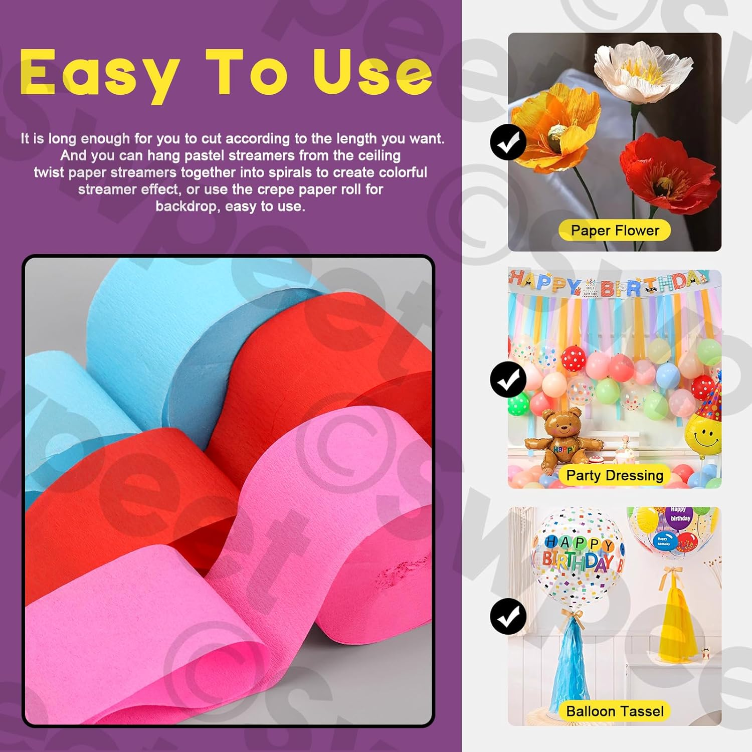 Swpeet 12 Rolls 12 Colors Crepe Paper Streamers 1.77 Inch Wide per Roll Assortment Kit, Party Decorations Streamer for Wedding Streamers Birthday Decorations Baby Shower Graduation DIY Supplies image number 1