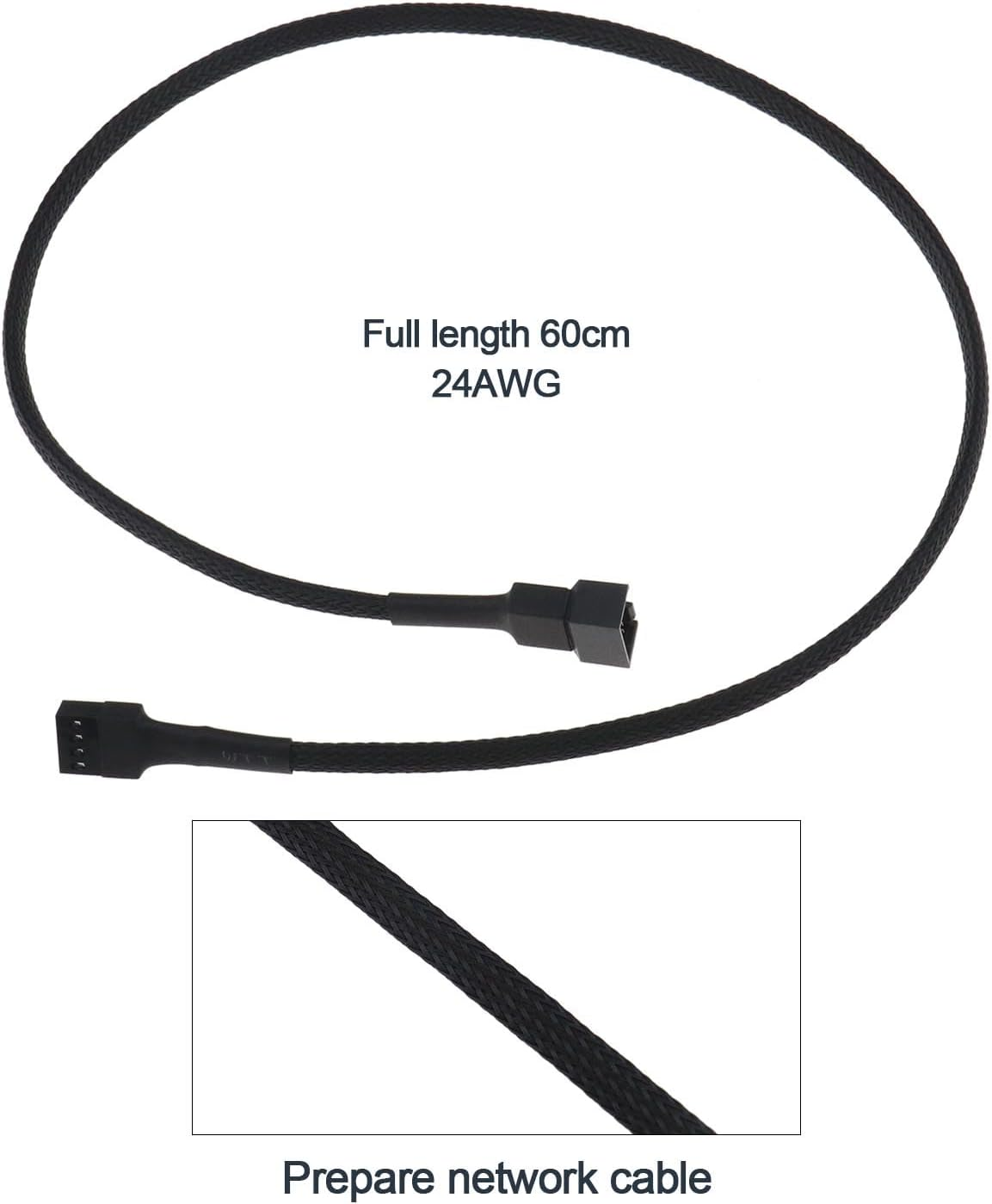 Ecsing 3PCS 4-Pin Fan Extension Cables Compatible with 3 Pin and PMW Connector 60Cm 24AWG Nylon Braid Male to Female Extending Cable image number 2