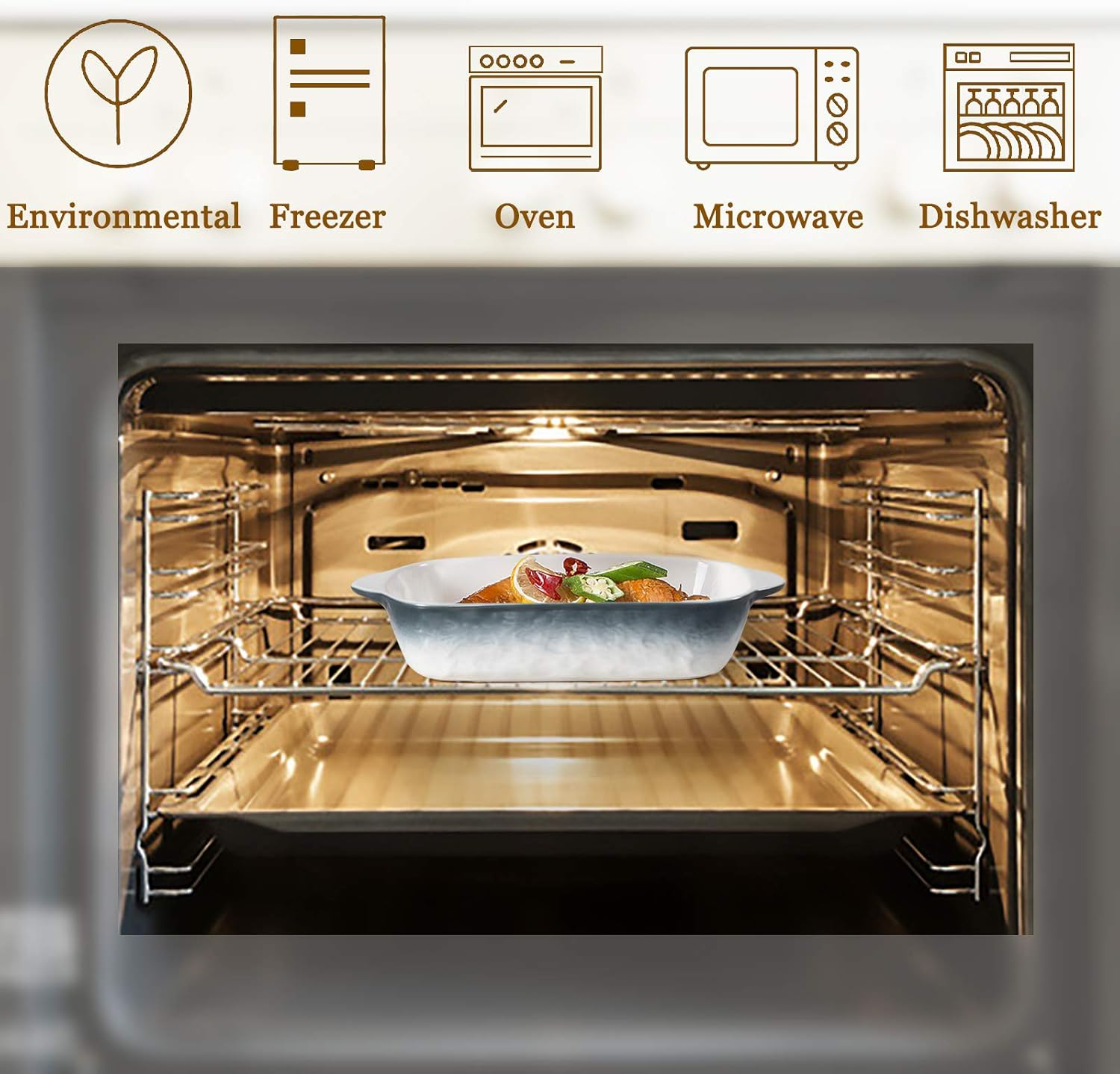 20Oz Small Ceramic Baking Dishes, 7.5L X 5.4W Inch Stone Embossed Pattern Bakeware with Double Handles, Individual Rectangular Baker for Lasagna, Casserole - Set of 4 (Gray) image number 5