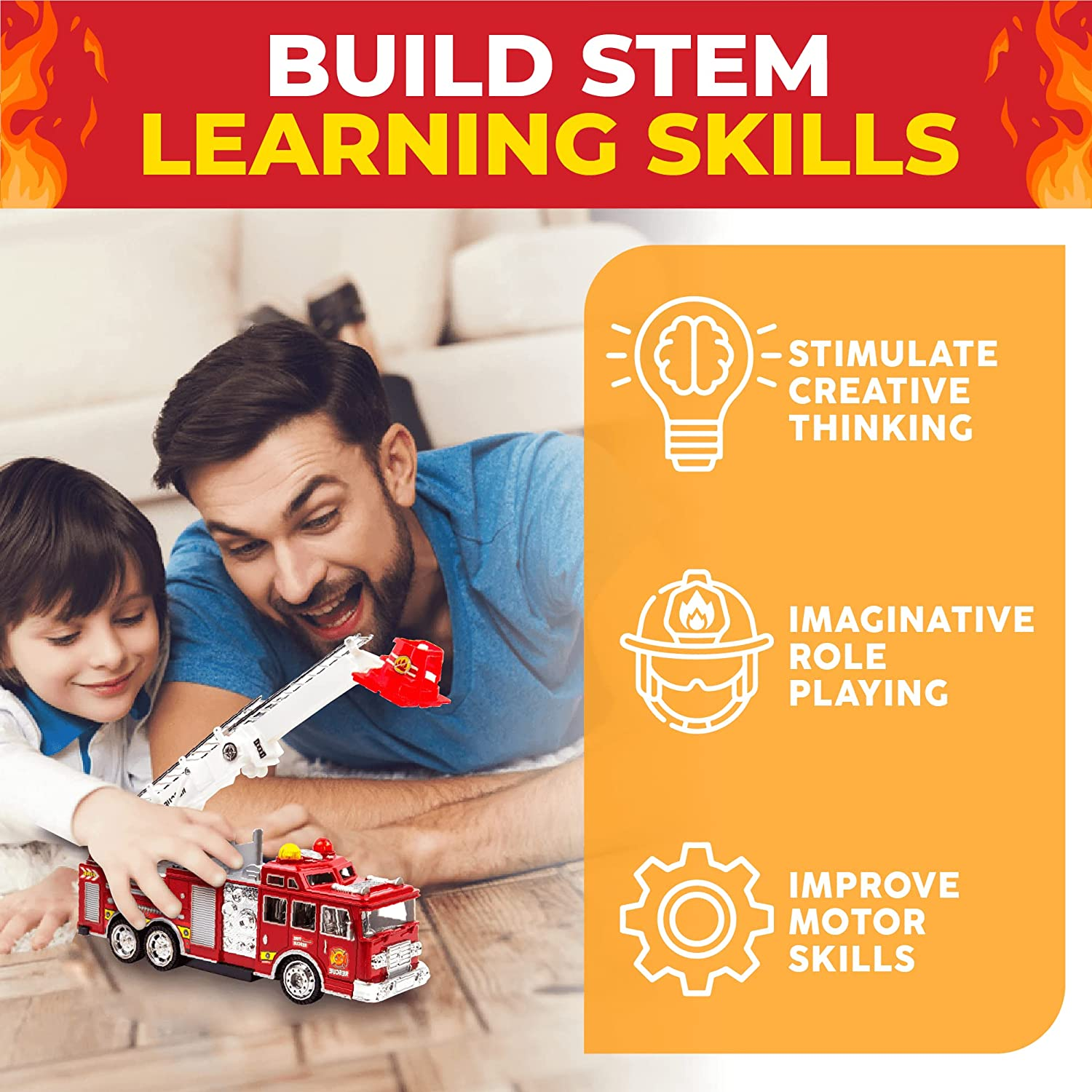 Fire Engine Truck Kids Toyl Kids Toy with Extending Ladder & Lights & Siren Sounds Vocal Phrases Bump & Go Action image number 5