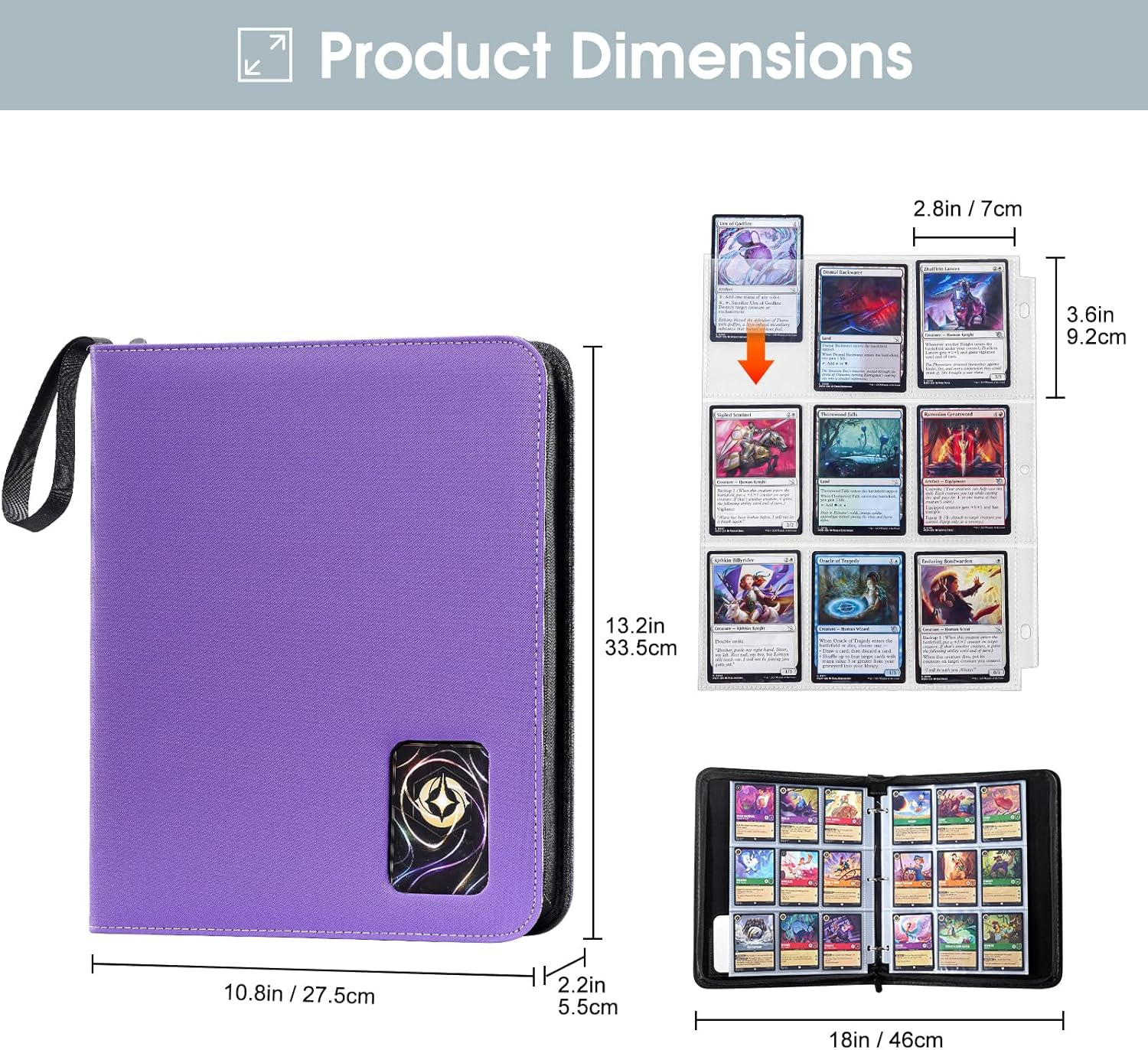 Procase 900 Pockets Card Binder with Clear Window for Trading Cards, 9 Double Sided Pockets Colletction Album Holder with Removable Sleeves for MTG, TCG, Sports, Football -Purple image number 5