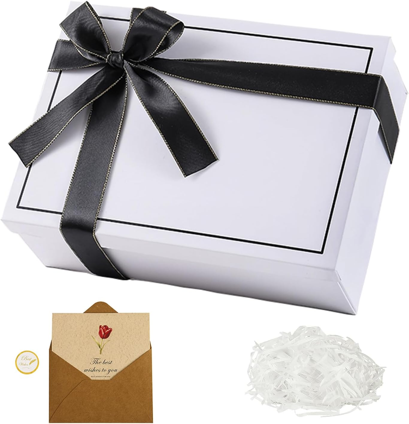 OSYLICT Gift Boxes with Lids,Wrap Box with Card, Ribbon, Raffia Shredded Paper. Gift Box for Presents,Christmas,Weddings, Birthdays,Bridesmaids (White)