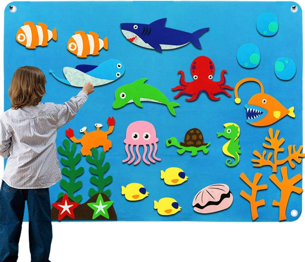Craftstory Ocean Felt Board Story Set for Toddlers Children under the Sea 3.5 Feet Flannel-Stories Shark Octopus Toys Wall Activity Storytelling Teaching image number 3