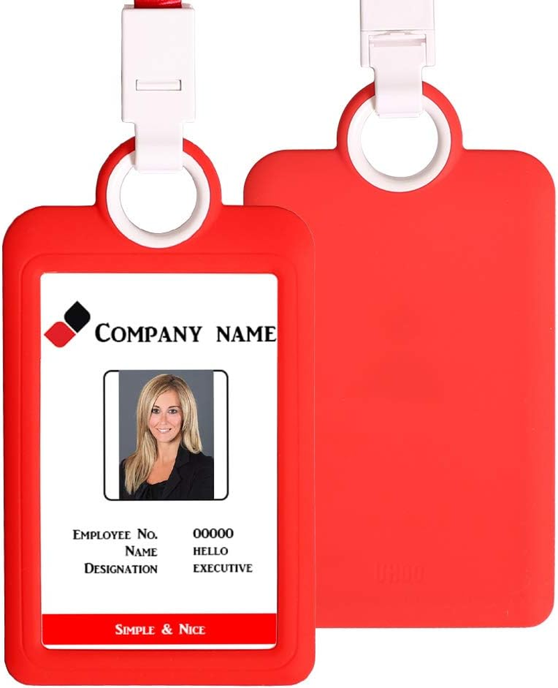 Badge Holder Silicone Horizontal ID Badge Card Holder with Lanyard Neck Strap Heavy Duty ID Card Business Card Offices Supplies Vertical &hellip; image number 5
