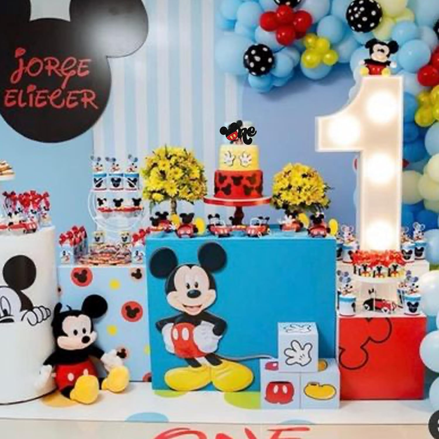 1 Pack Mouse First Birthday Cake Toppers Glitter White Gloves Mouse Inspired One Birthday Cake Pick for Baby Shower Kids First Birthday Party Cake Decorations Supplies Red(#5) image number 4