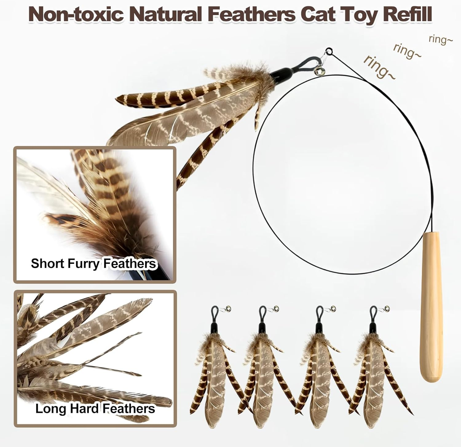 Adpartner Cat Wand Toys, 10-Pack Cat Teaser Toys with 8Pcs Replacement Feathers Butterflies & 2Pcs Flexible Steel Wire Teaser Wands, Interactive Cat Feather Toys with Bells for Play Chase Exercise image number 3