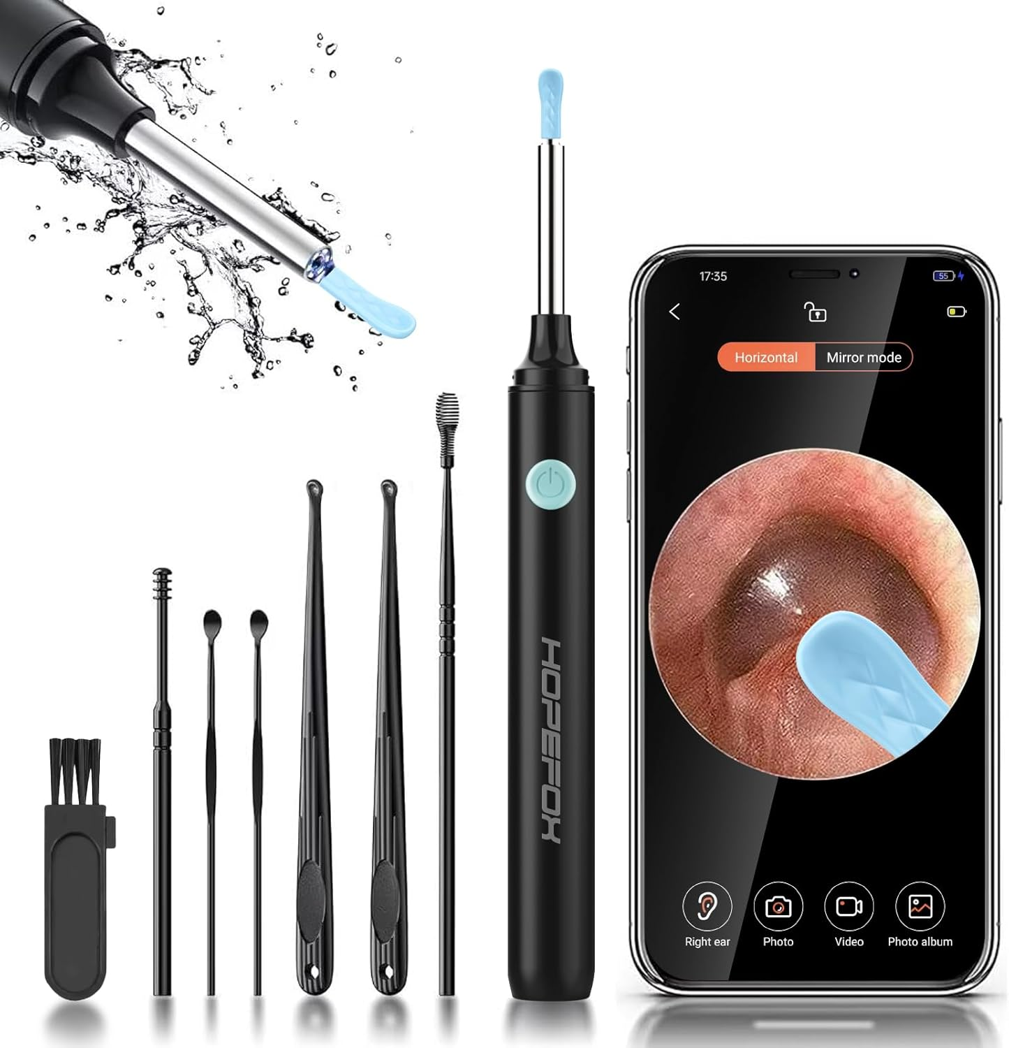 Ear Wax Cleaner with Camera - Ear Camera with 1080P, Ear Wax Removal Kit with 6 Silicone Tips and 7 Accessories, Ear Cleaner Camera with 6 LED Lights, WIFI Otoscope for IOS & Android (Black)