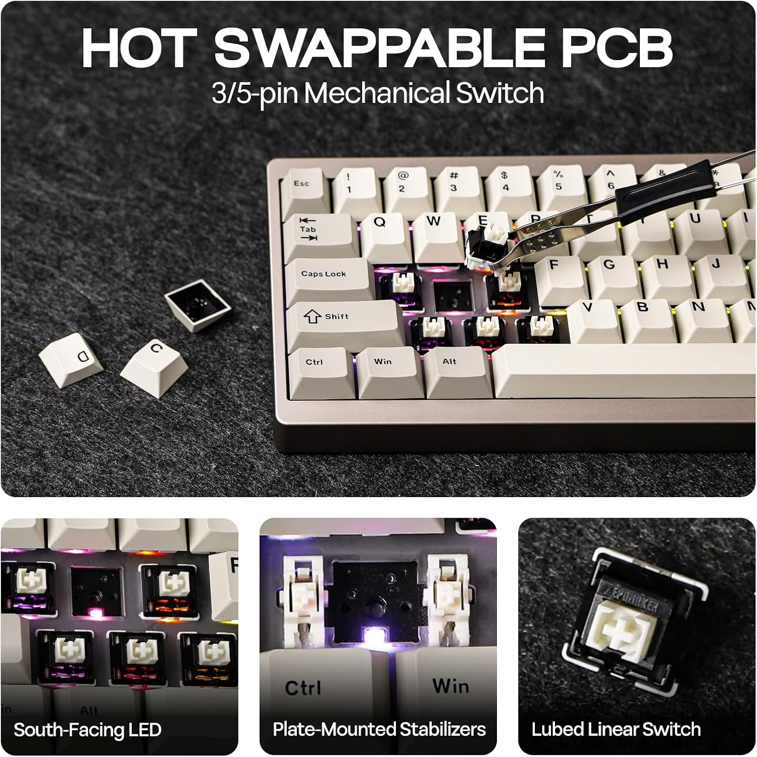 EPOMAKER P65 QMK/VIA Wireless Aluminum Gaming Keyboard, Gasket-Mount, Bluetooth/2.4Ghz/Usb(A to C), Hot Swappable, N-Key Rollover, for Mac/Pc/Ps/Xbox (Khaki, Zebra Switch) image number 1