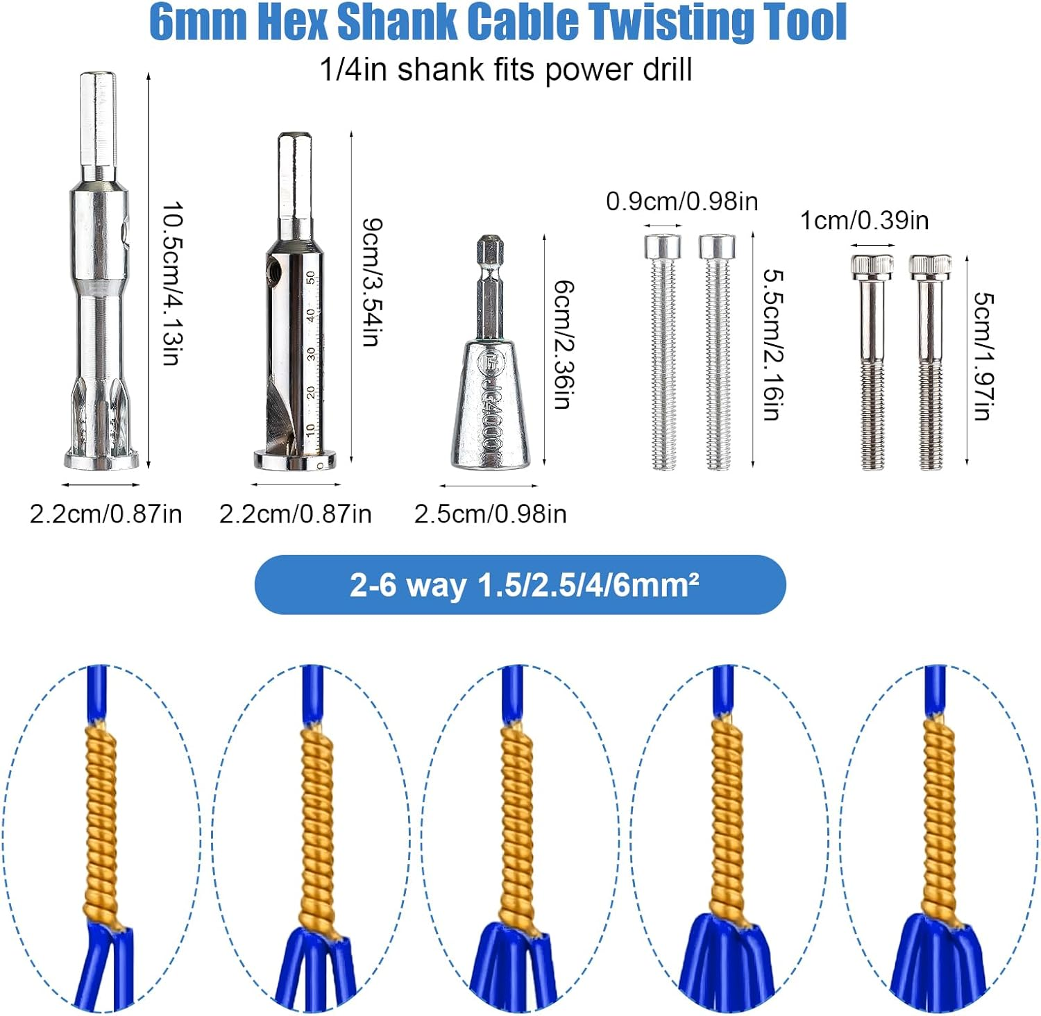 3Pcs Wire Twisting Tool, Wire Twisting Spinner with 4Pcs Screws, 3 Way/ 5 Way Wire Stripping Tool & 6Mm Hex Shank Cable Twister Electrical Wire Twister Connector for Power Drill Drivers Attachment image number 4