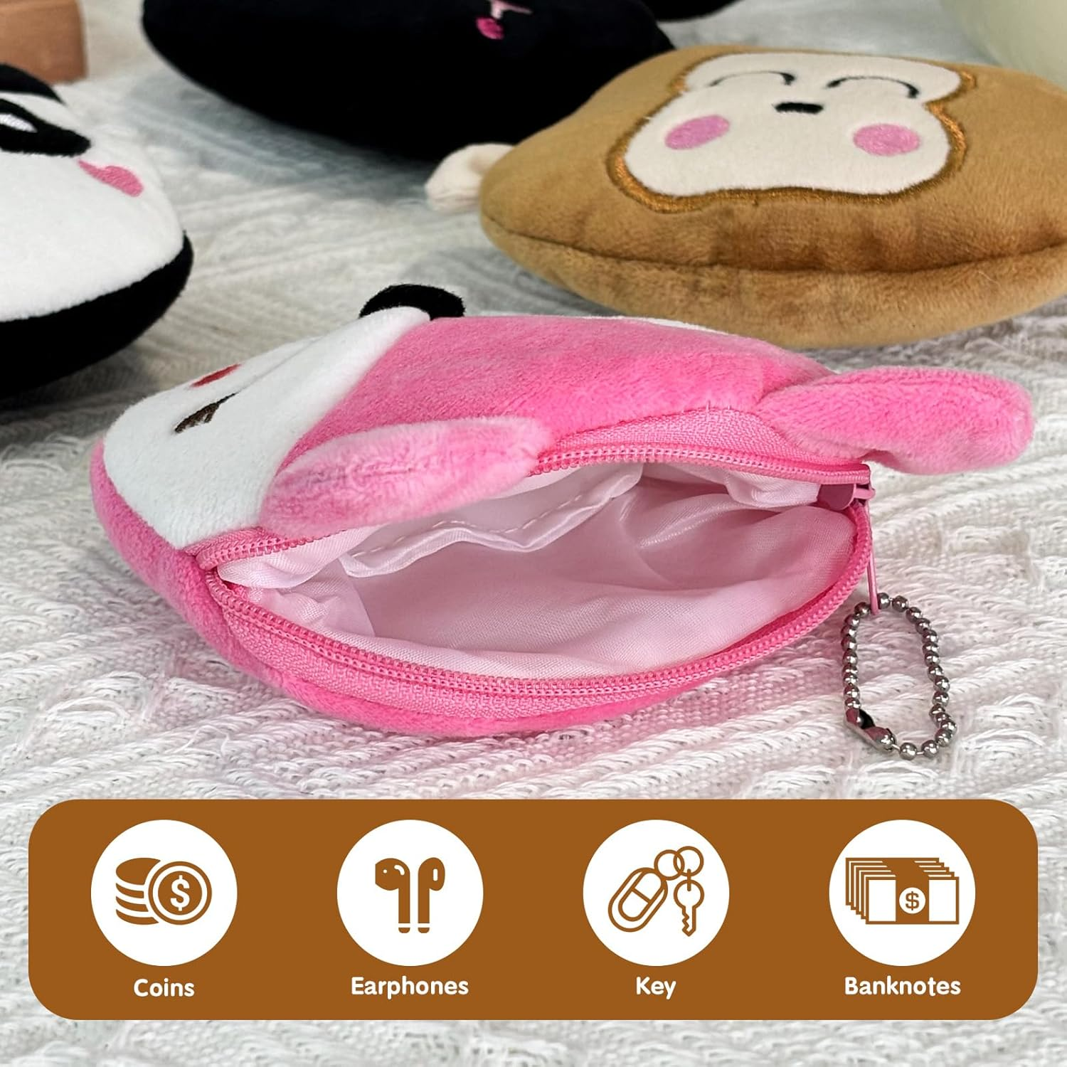 8 Pack Small Cute Coin Purse Pouch Bulk with Keychain for Kids Party Bag Fillers, Zipper Plush Animal Coin Purse Wallet Pouch for Bithday Party Favors Classroom Rewards School Kids Activity image number 2