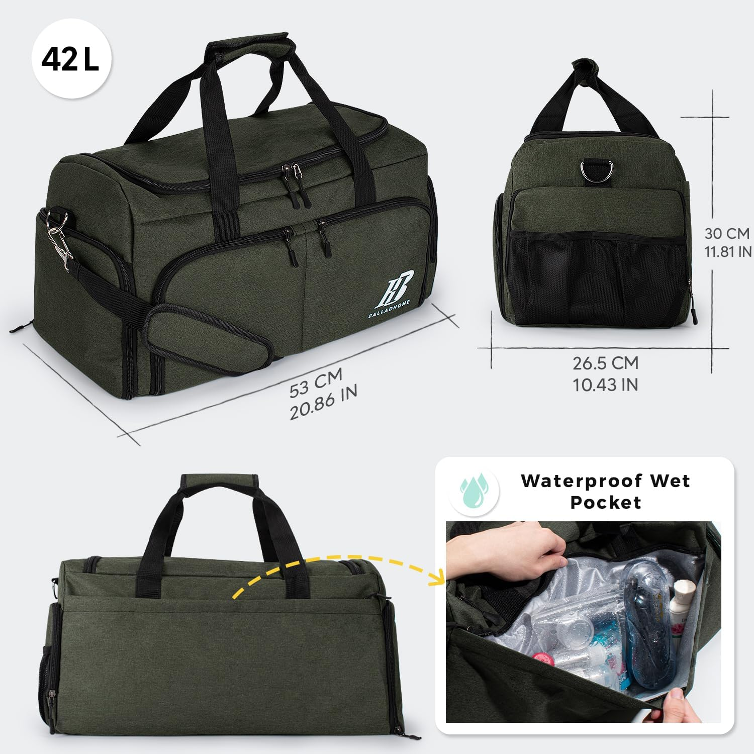 Gym Bag for Men Women Sports Gym Bag with Shoe Compartment and Wet Pocket Gym Duffel Bag Travel Bag Training Bag Weekender Bag for Sport Fitness Travel image number 3