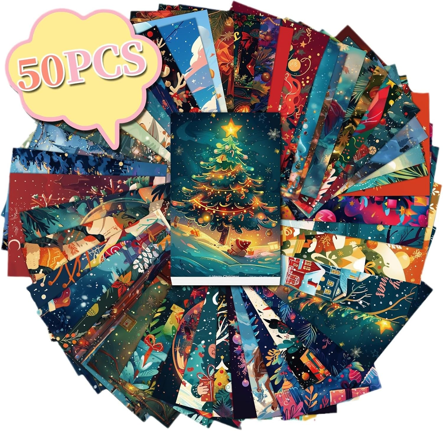 Huawenfei 50PCS Christmas Wall Decor Posters Red Print Post Card Set Gift Picture Winter Decor Art for Christmas Halloween Holiday for Party Fireplace Hang Decoration(4"&times;6 IN" Unframed) image number 4