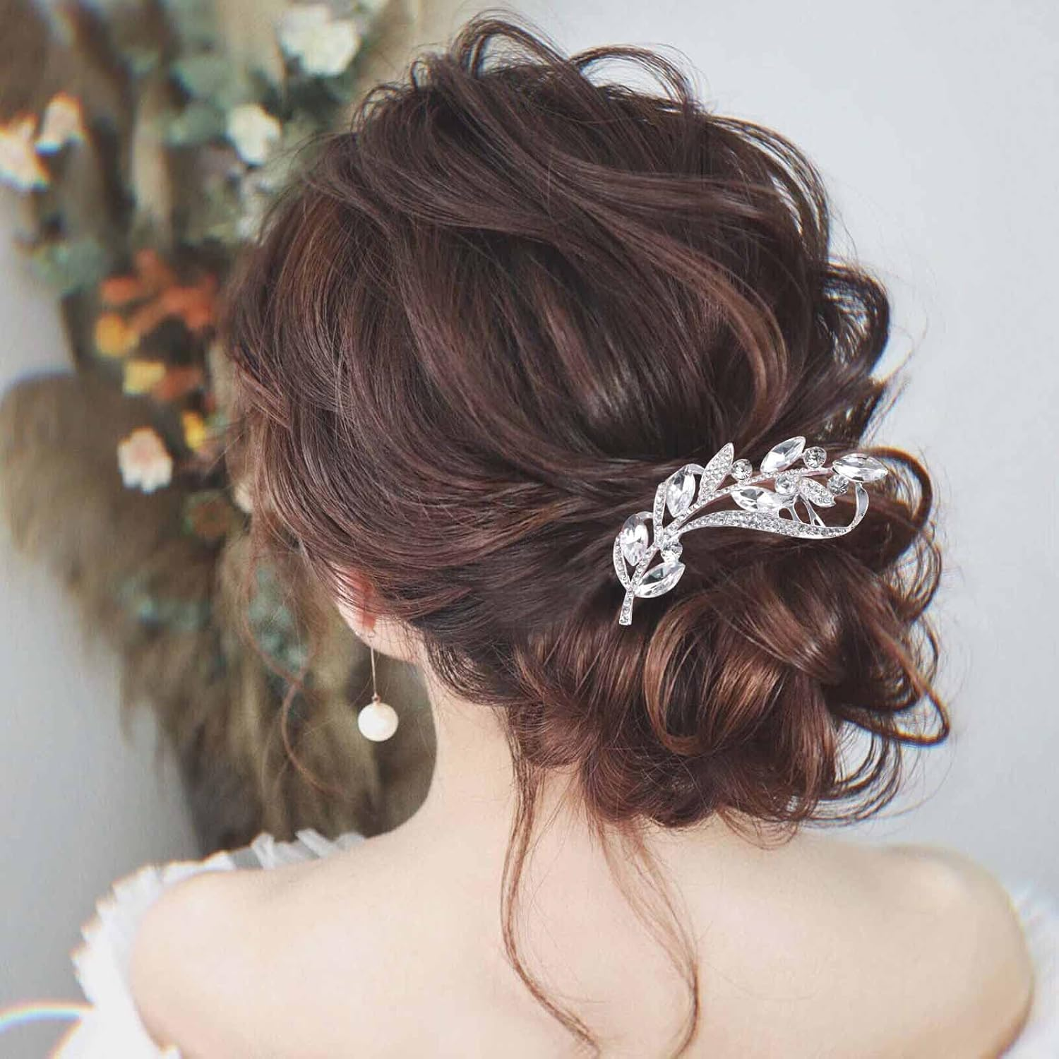 Crystal Wedding Hair Comb Rhinestone Leaf Hair Comb Bling Bridal Headpieces Decorative Head Clip Headwear Bridal Hair Accessories for Women (Style1, One Size) image number 2