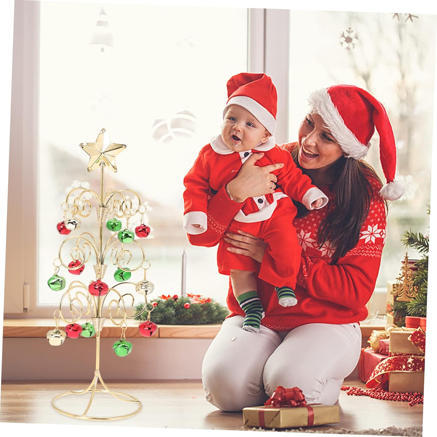 Outanaya Miniature Wrought Iron Christmas Tree 28Cm Small Desktop Xmas Tabletop Tree Red Green Gold Decorative Holiday Party Supplies image number 1