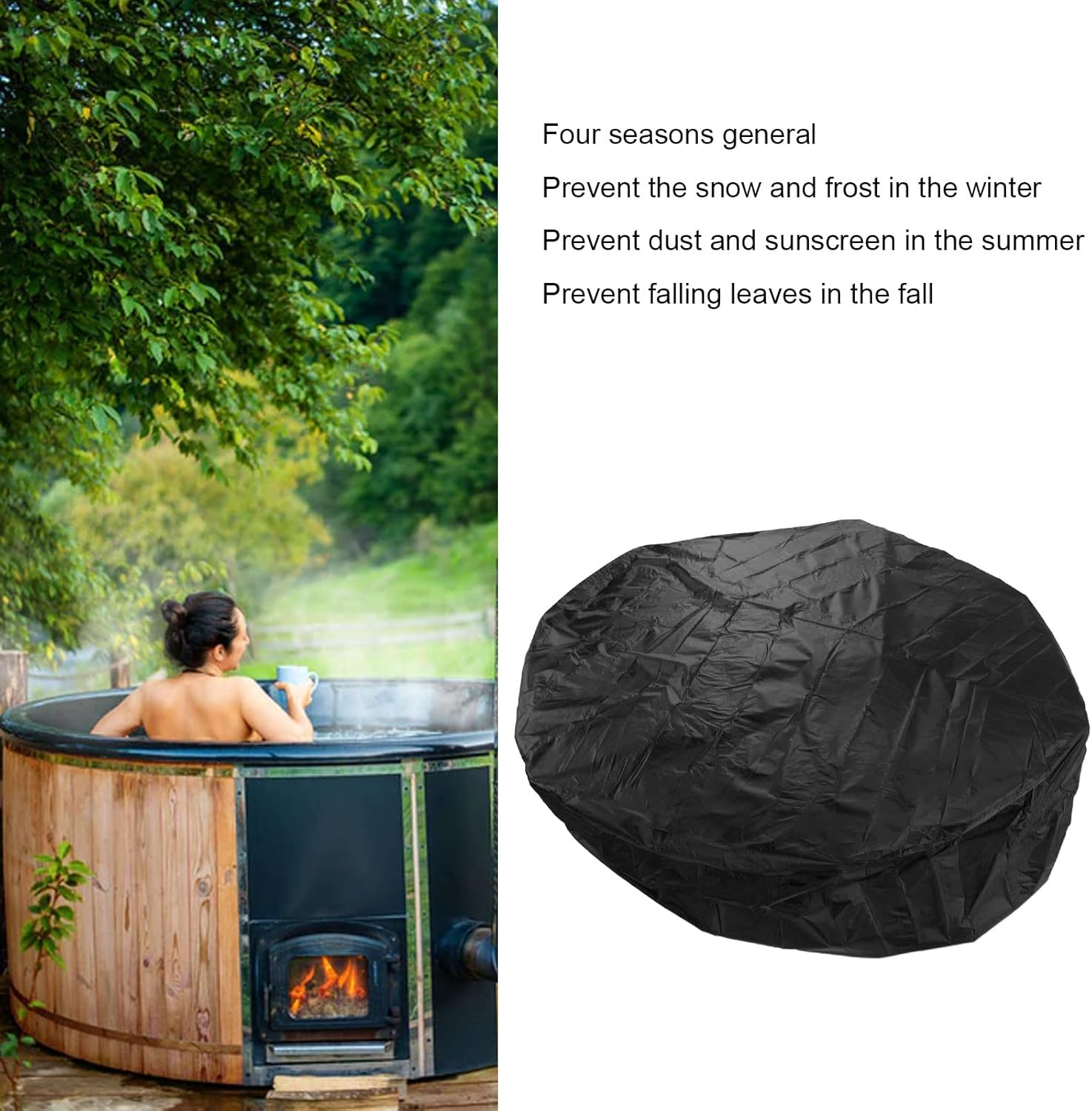 Hot Tub Cover, 190 Silver Weatherproof, Tearproof round Hot Tub Cover to Keep Bathtub Clean for Household (Black) image number 6