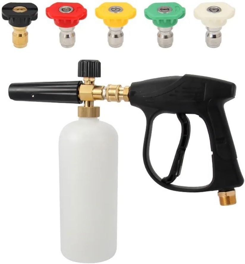 High Pressure Washer Gun and Foam Spray Gun Kit with 1/4&rdquo; Standard Quick Connector, M22 14 Mm Fitting Hose Connector with 5 Nozzle Heads at Different Angles for Car Floor Deck Windows Cleaning image number 6