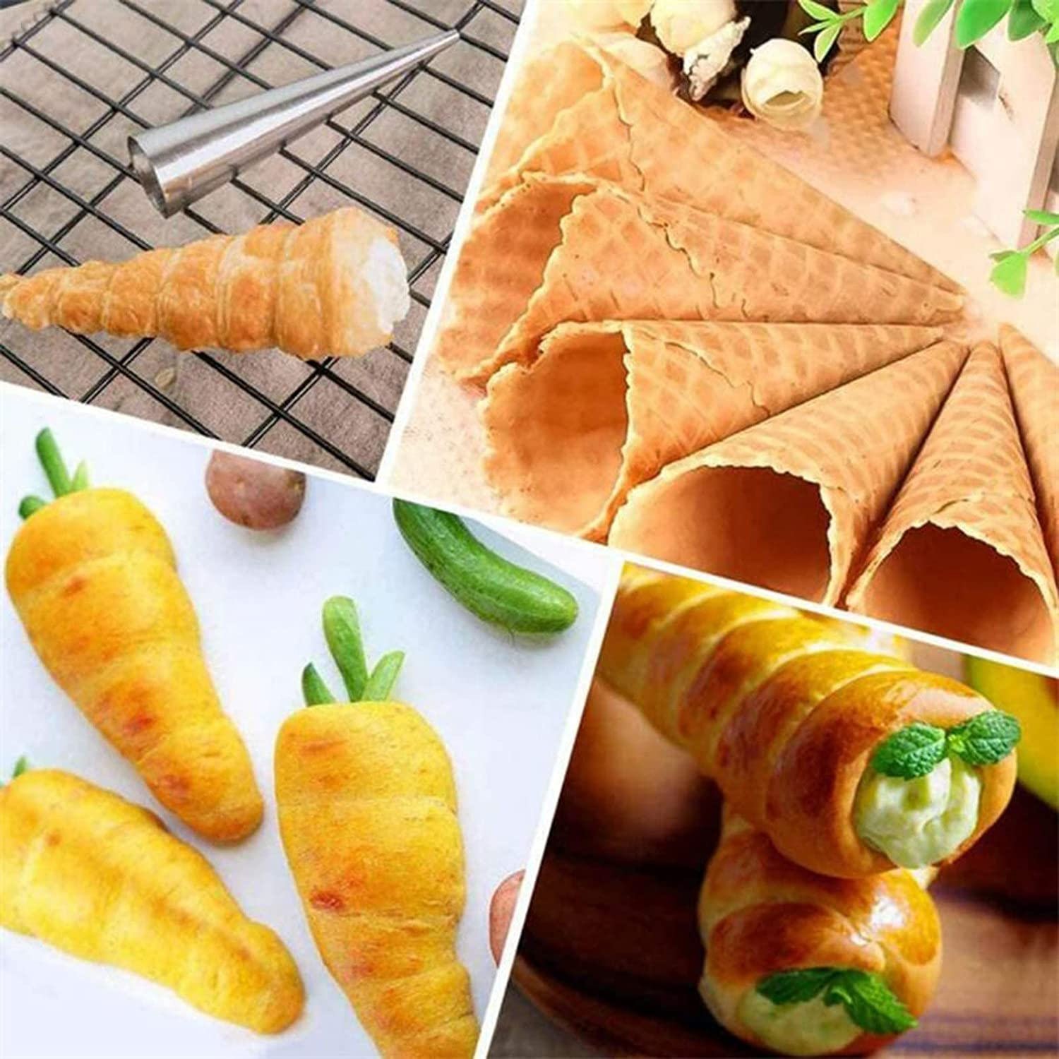 30 PCS Non-Stick Large Stainless Steel Cream Horn Molds - 5" Big Size for DIY Cooking Danish Pastry, Lady Lock Form, Croissant Roller, Ice Cream Egg Roll