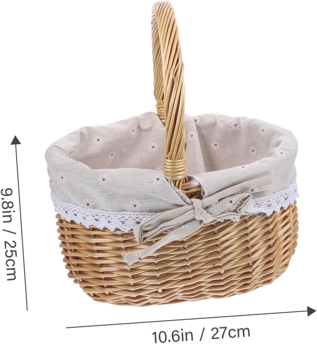 1Pc Wicker Woven Storage Basket with Linen Cloth Lining Versatile Basket for Wedding Blanket Storage Elegant Natural Design image number 5
