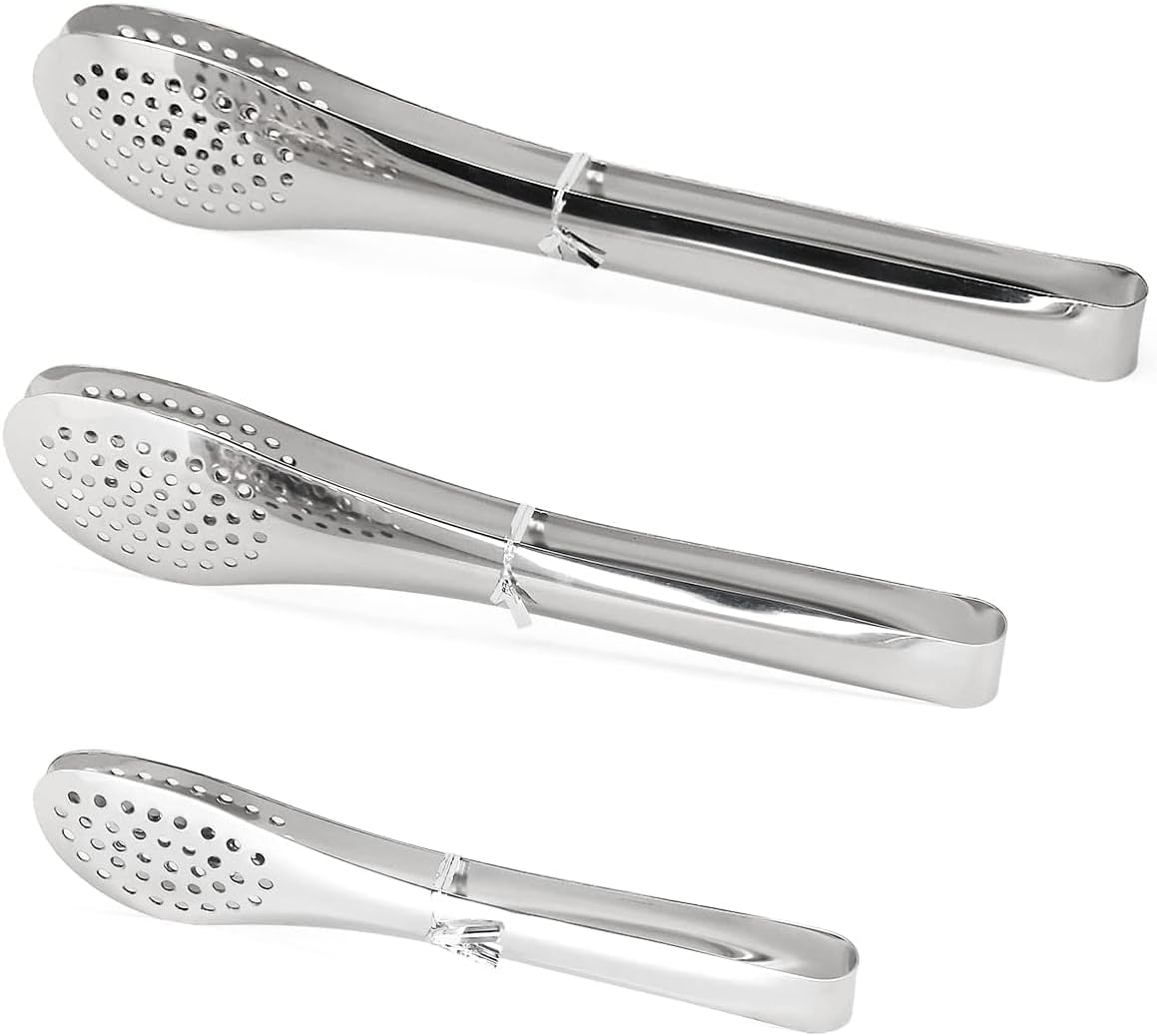 Stainless Steel Tongs Set (7/9/11 Inch) - Heavy Duty Kitchen & BBQ Tongs for Cooking, Grilling, Frying, Baking, Salad, Buffet - Dishwasher Safe, Serving Tongs for Food (Silver, One Size) image number 2