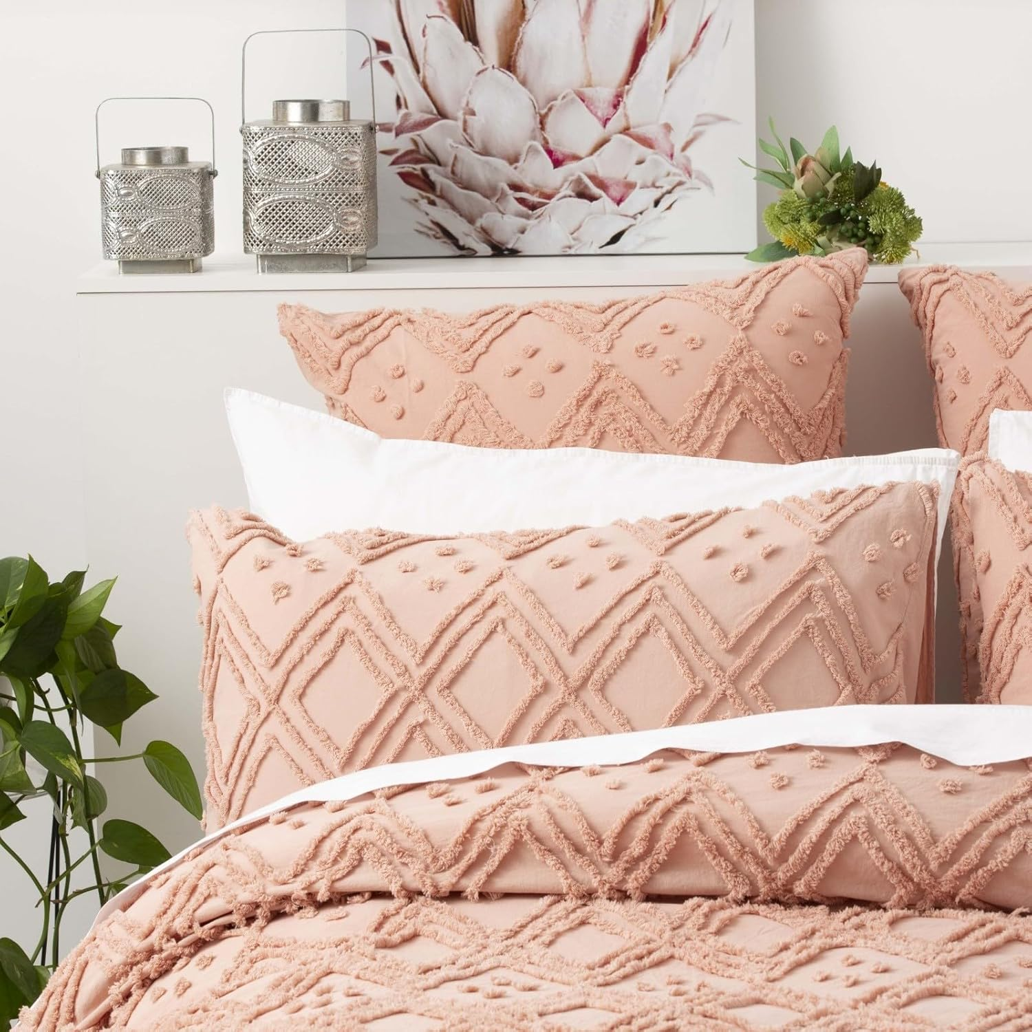 Park Avenue Medallion 100% Cotton Vintage Washed Tufted European Pillowcase, 65 Cm X 65 Cm Size, Blush image number 1