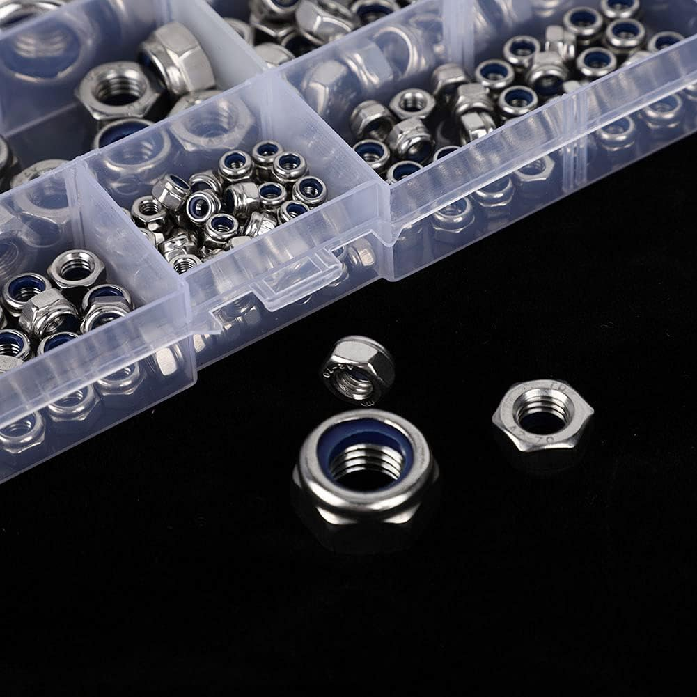 M3 M4 M5 M6 M8 M10 M12 Self-Locking Nuts Set,304 Stainless Steel Hex Nuts Fasteners Kit,With Storage Case (180Pcs) image number 4