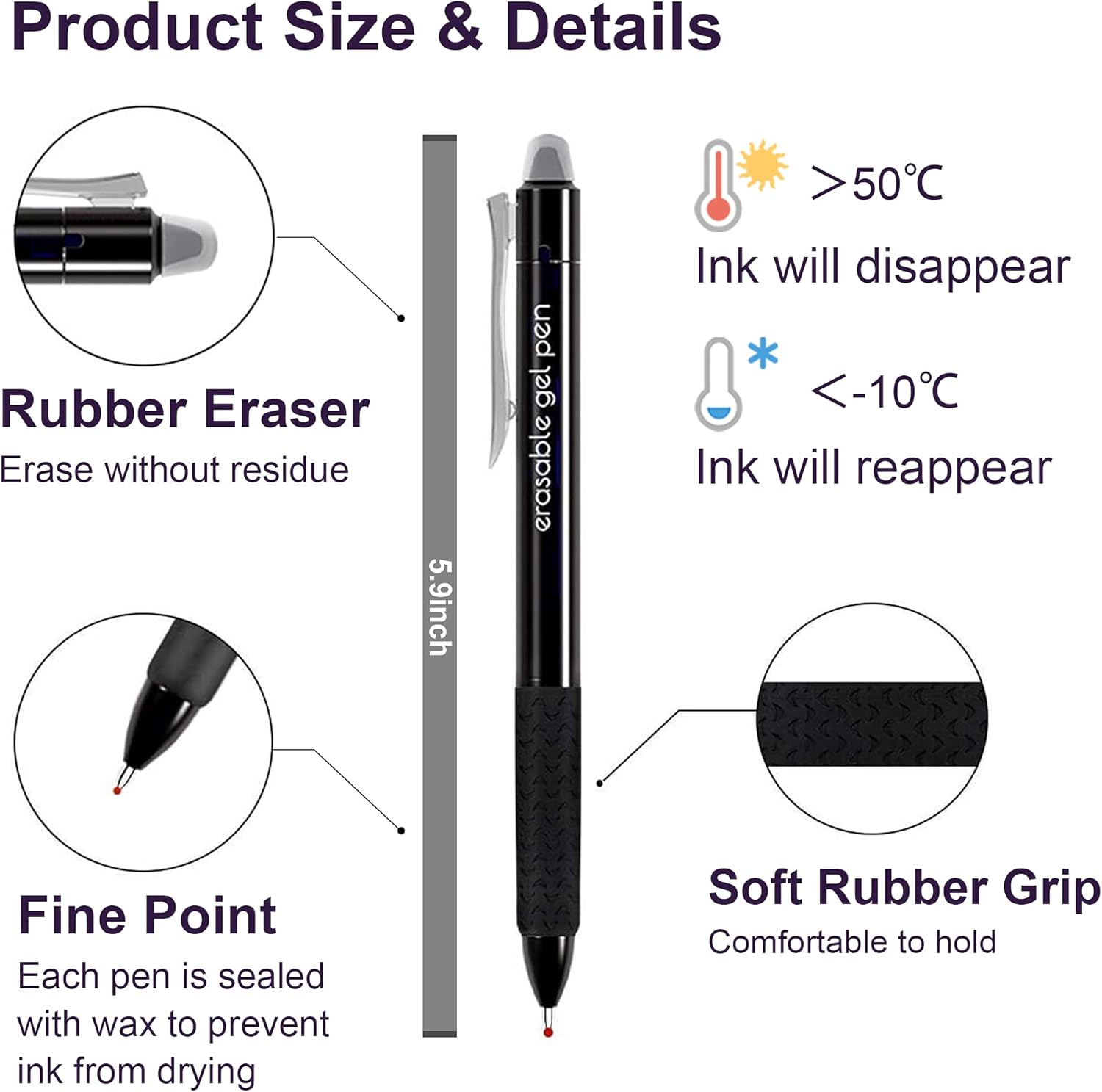 Erasable Gel Pens, 15 Pack Retractable Erasable Pens Clicker, Fine Point, Make Mistakes Disappear, 11 Black 2 Blue 2 Red Inks for Writing Planner and Crossword Puzzles image number 2