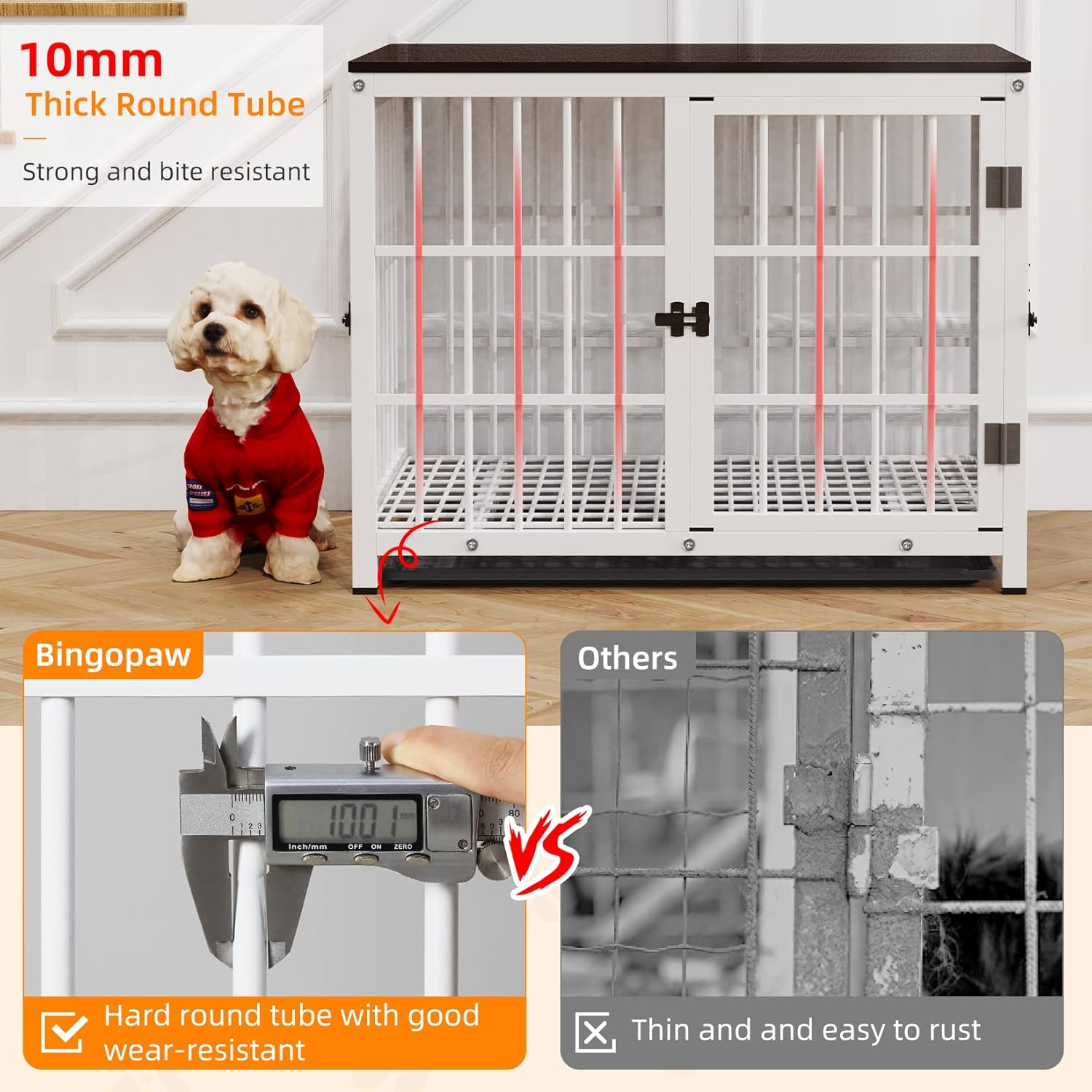 Bingopaw Wooden Dog Crate Indoor: 30Inch Furniture Style Pet Cage Kennel End Table with Three Doors and Removable Tray for Small Medium Dogs White image number 6