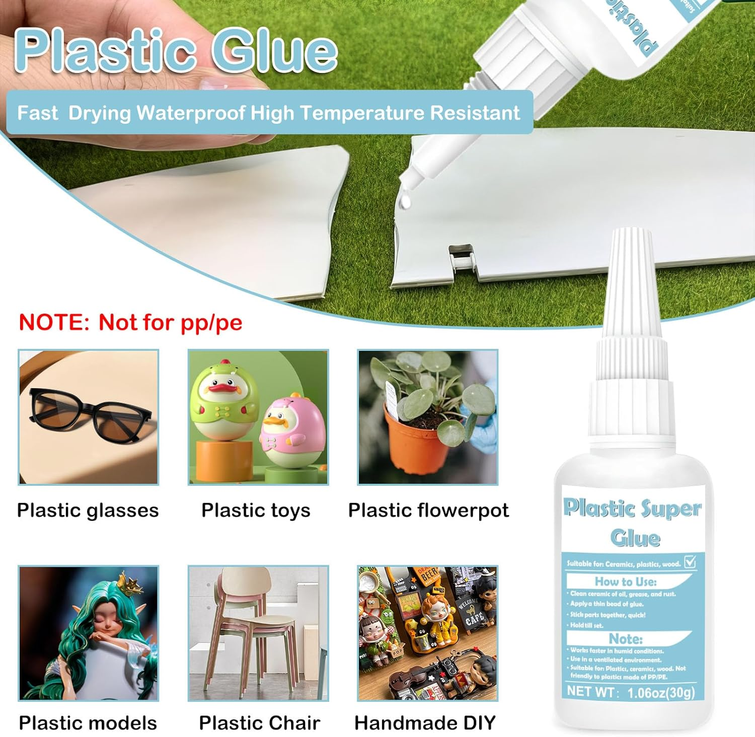 60G Plastic Glue, Super Glue for Plastic Repair, Heavy Duty Instant Adhesive - Waterproof, Heat-Resistant, Clear Adhesive for Toys, Car, ABS, PVC, DIY Kits, 3D Printing image number 3