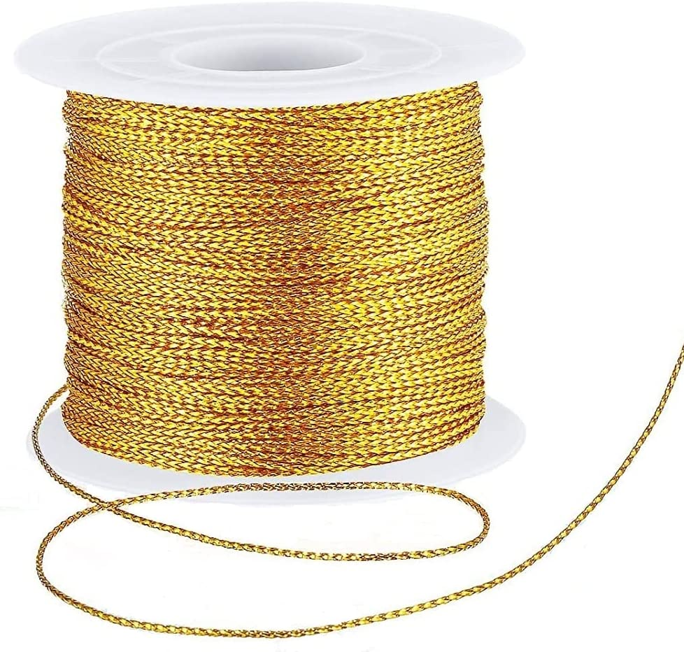 Gold String Metallic Cord 1Mm Tinsel String Thread for Craft Jewelry Making Gift Wrapping Hanging Ornament 100 Meters (Gold) image number 3
