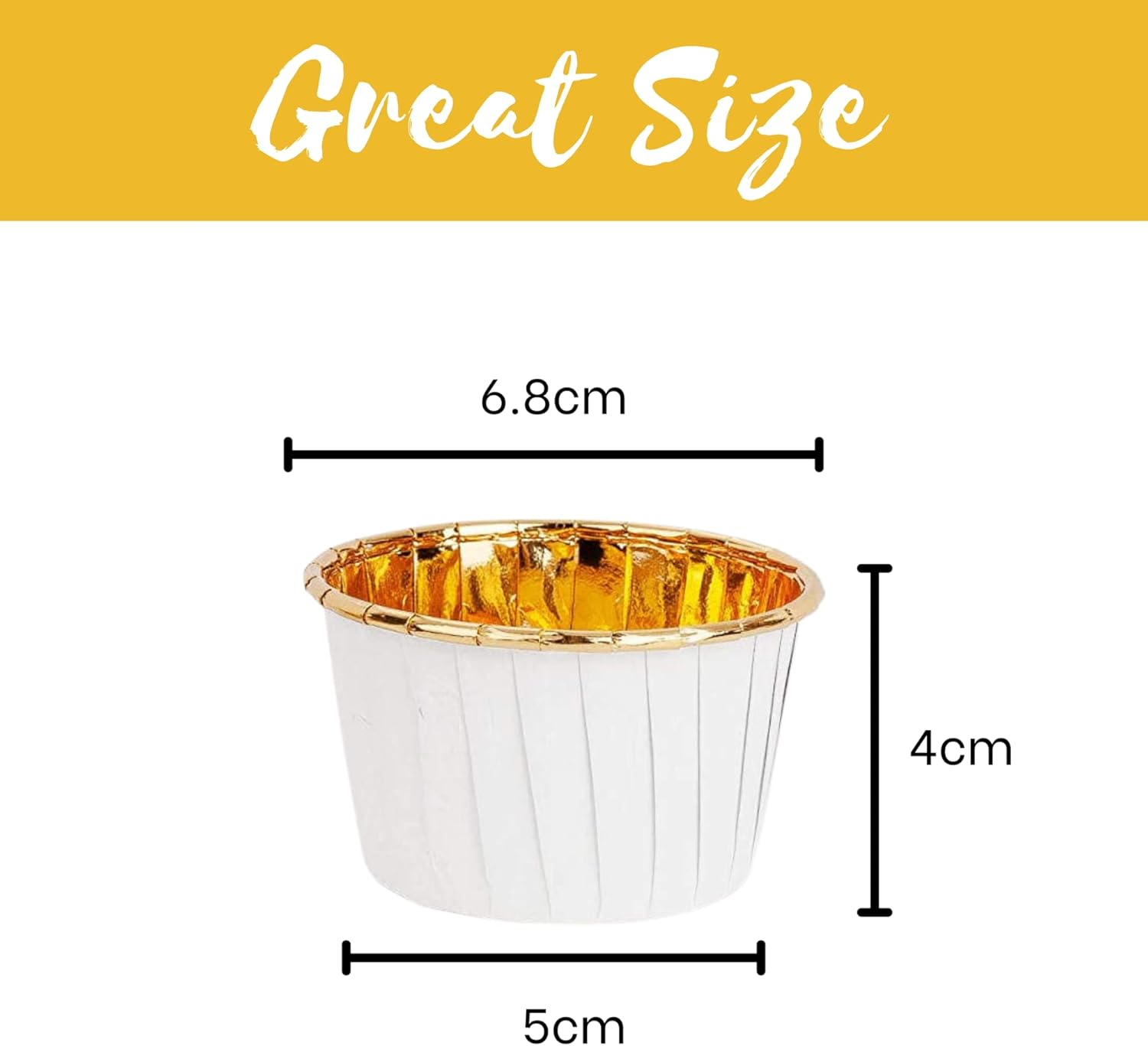 Cupcake Liners - 100 Pieces White Baking Cups &ndash; Cases for Cupcakes, Muffins, Savoury and Desserts - Disposable Gold Foil Lined Wrapper Patty Pans (White) image number 2