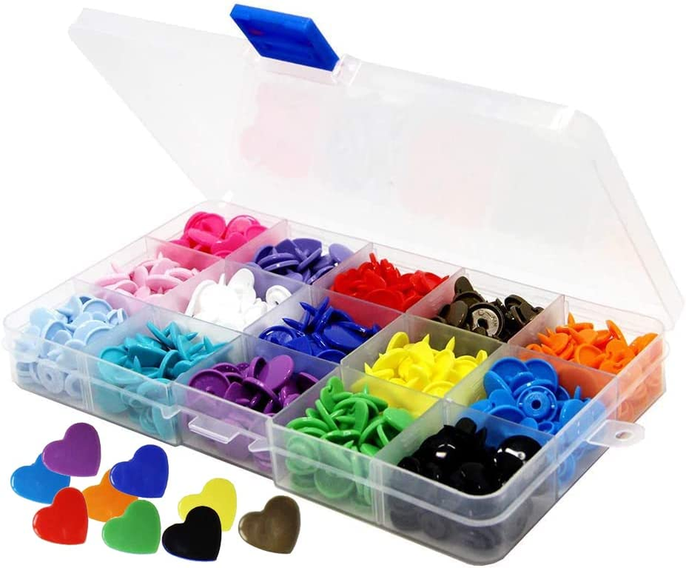 150 Set KAM Snaps, Betterjonny 15 Colors Heart Shape KAM Snap Kits with Storage Container KAM T5 Size 20 (1/2") Plastic Buttons Resin Pressure Button Poppers Snap Buttons for Sewing DIY Craft Buttons Clothing Accessories image number 4