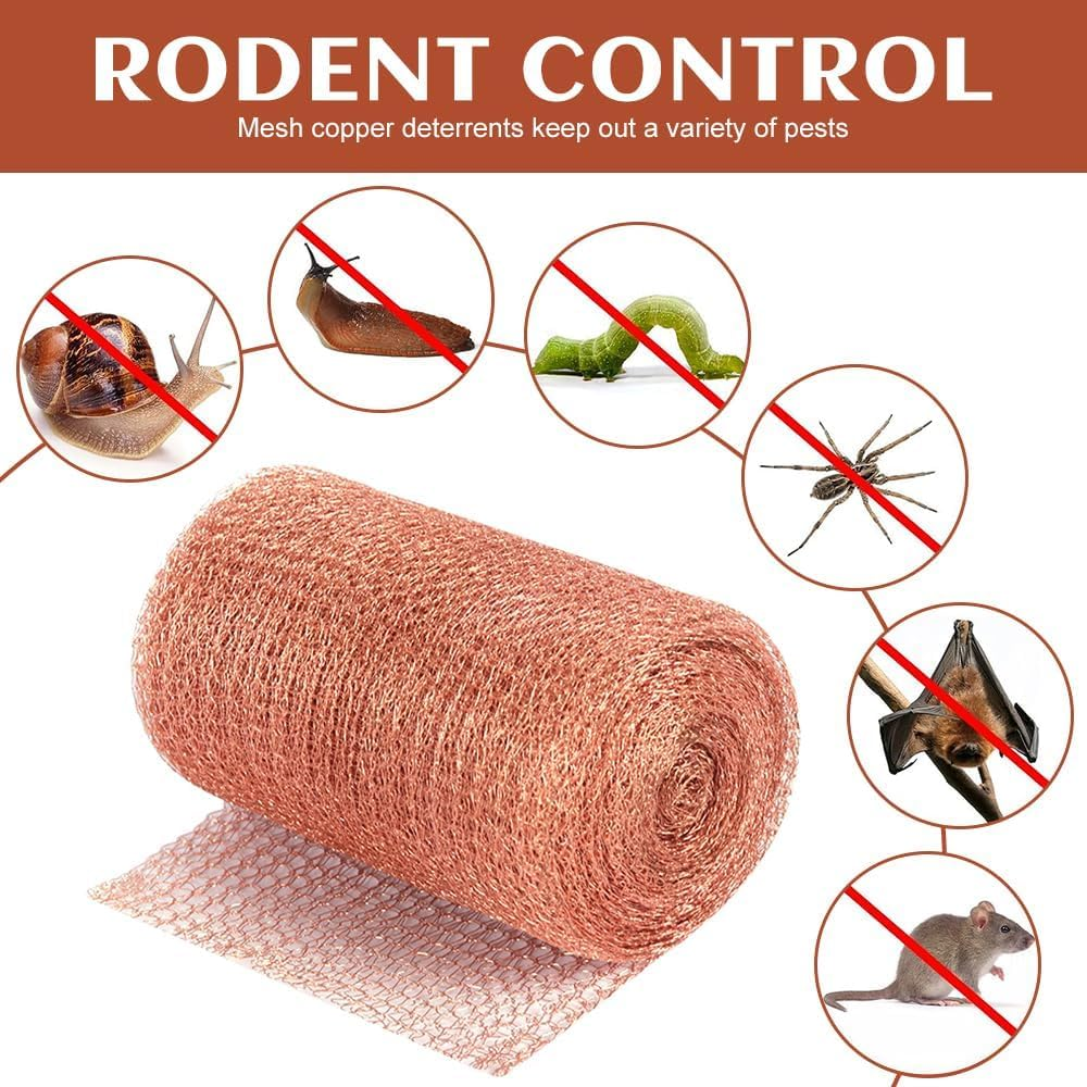 Copper Mesh Rodent Pest Control Kit, 5In X 20Ft Fine Wire Mesh Roll for Mouse Hole Filler, Copper Meshs Slug Repellent for Closing Gaps around Gardens Windows Pipes image number 4