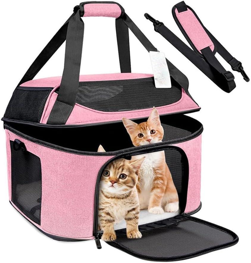 Portable Large Cat Cage, Foldable Soft-Sided Pet Bag, Breathable Outdoor Cat Carrier, Suitable for Small Dogs and Cats, Suitable for Indoor and Outdoor Parties, Outdoor Camping, and Travel. (Pink) image number 1
