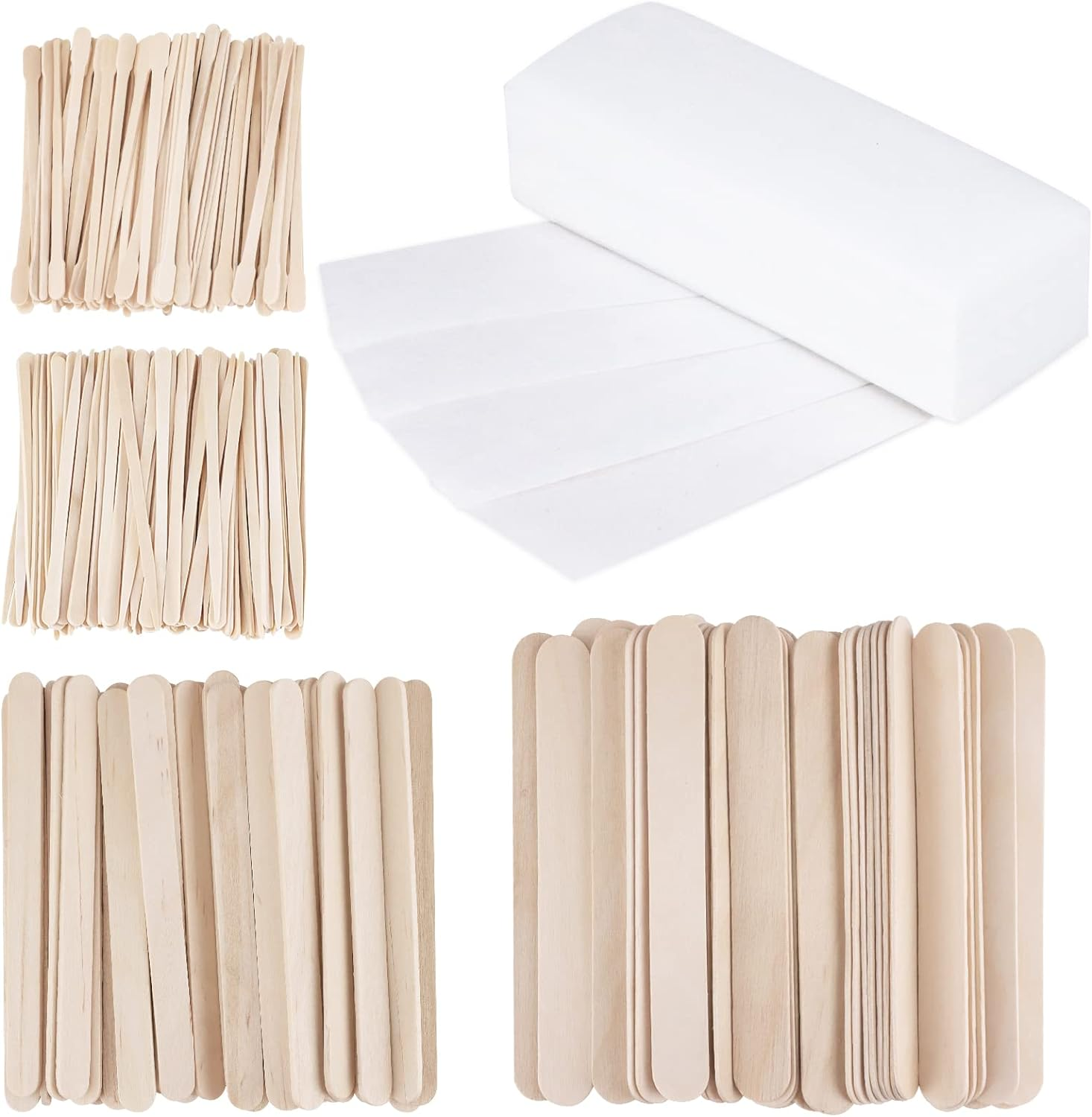400Pcs Wax Strips Kit, 300 Wooden Wax Applicator Sticks & 100 Non-Woven Paper Wax Strips for Face, Body Hair Removal, Unisex Adults