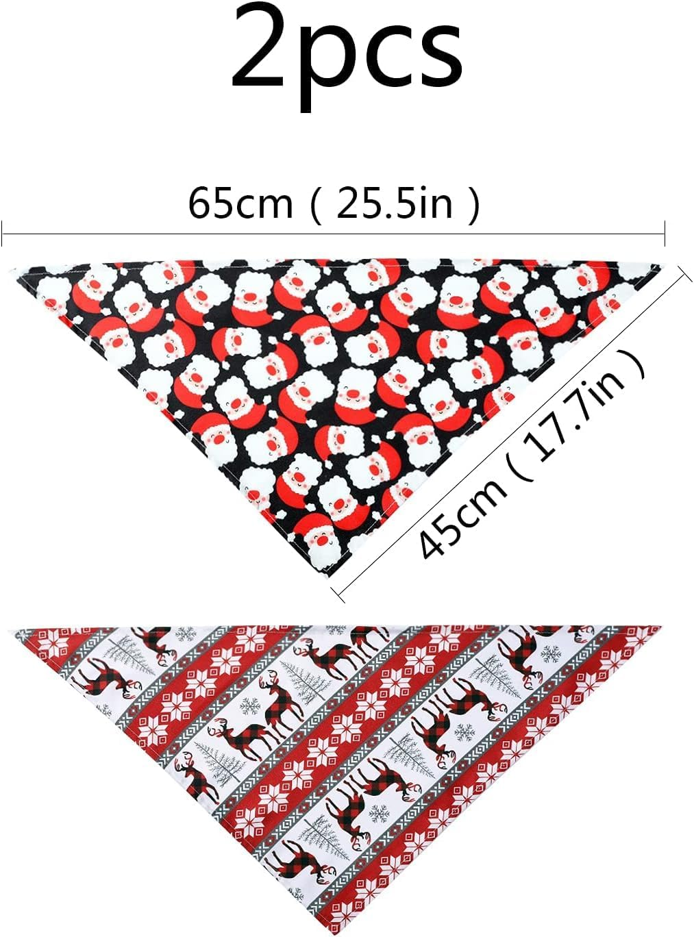 Christmas Dog Bandanas,2 Pcs Pet Bandanas Xmas Pet Triangle Scarf Santa Claus Dog Kerchief Set Deer Triangle Bibs Pet Scarf Neckerchief Washable Pets Bibs for Dogs Cats Costume Accessories Gift image number 2